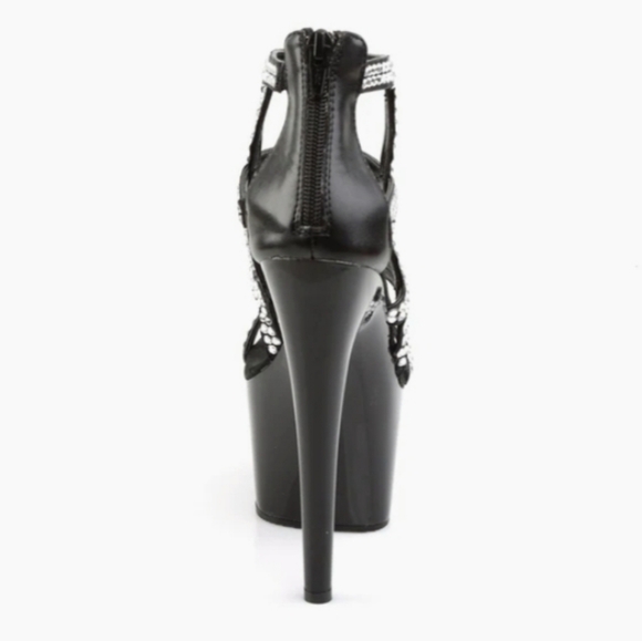 Pleaser Black & Diamond Cage Bootie Stiletto Sandal - 7 - New In Box - Picture 4 of 7